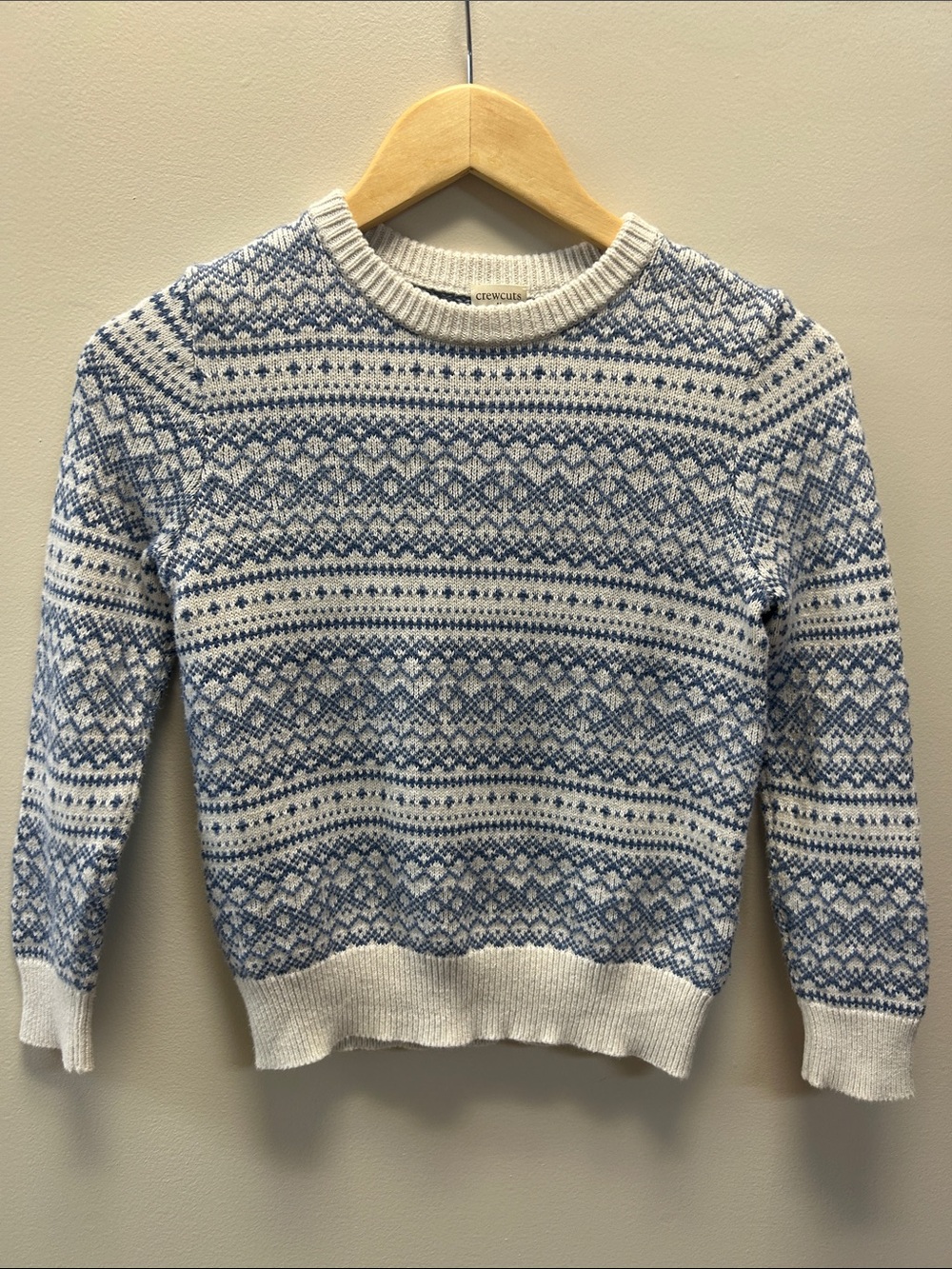 Crewcuts Blue and White Fair Isle 100% Cotton Winter Crewneck Sweater